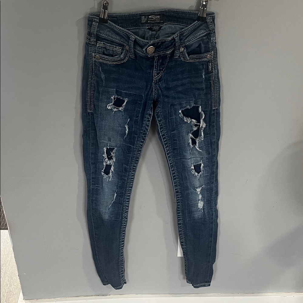 Silver Jeans Dark Blue Distressed Denim 25 W/31L
